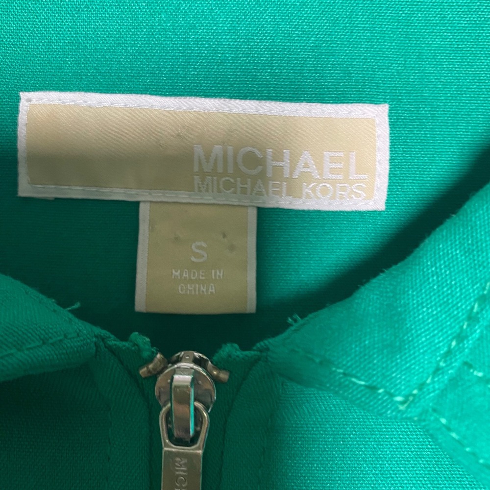 Michael Kors Kelly Green Knee Length Front Zip Dress Cuffed Sleeve Preppy Polish - Picture 3 of 10